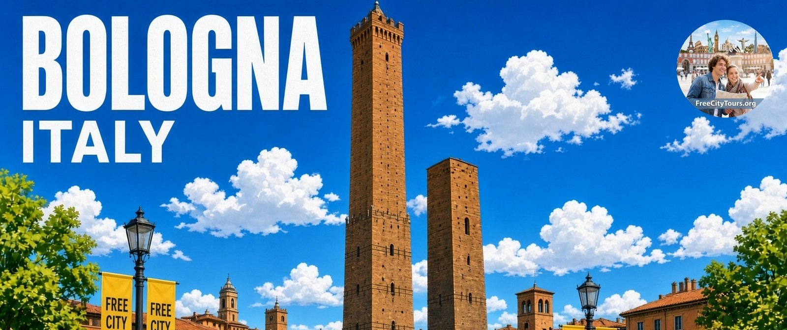 Bologna walking tour banner: the city of Bologna, Italy