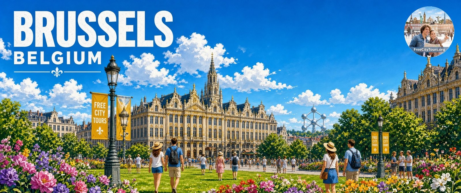 Brussels walking tour banner: the Grand Place and the Town Hall spire