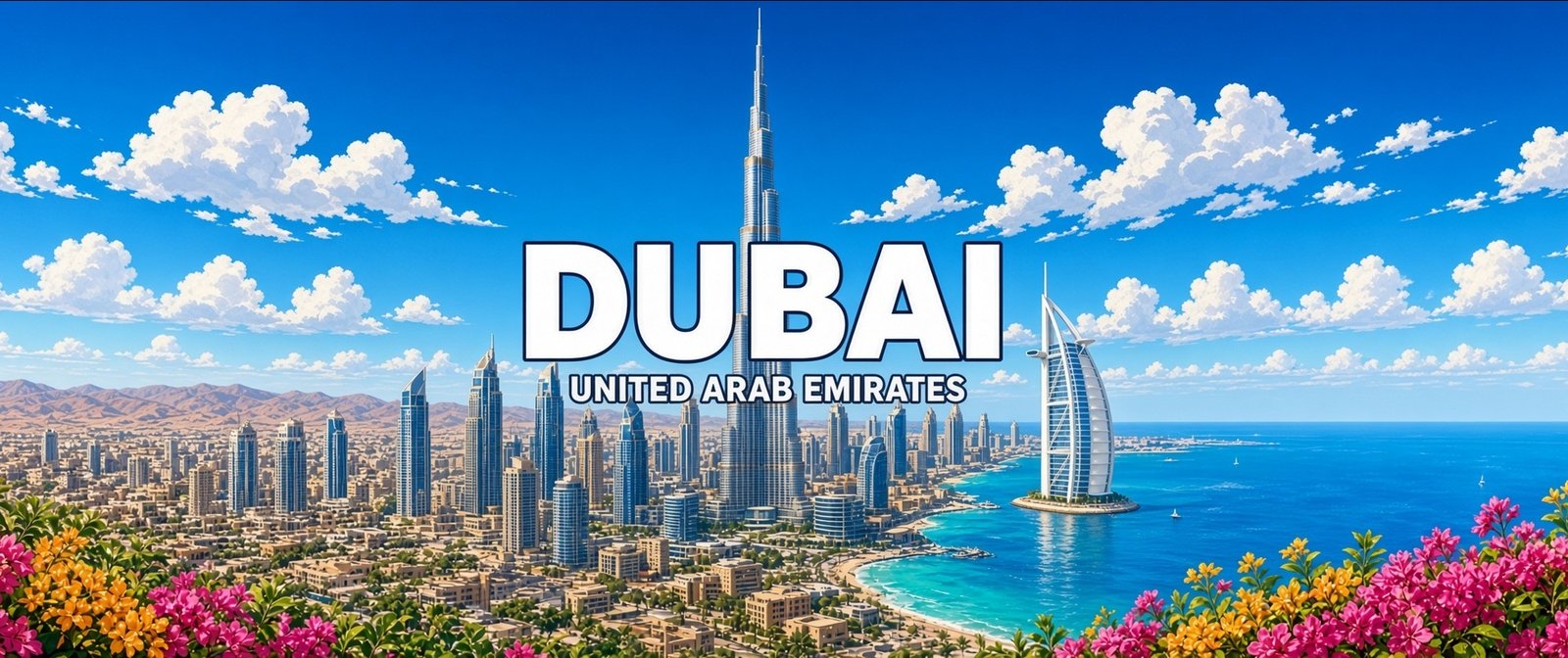 Dubai walking tour banner: the Dubai skyline with Burj Khalifa
