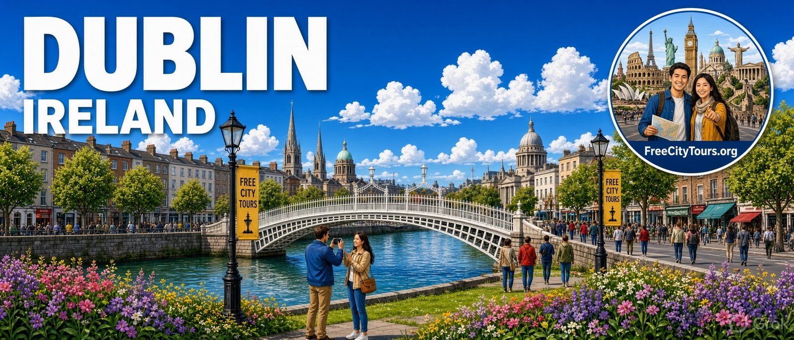 Dublin walking tour banner: the city of Dublin, Ireland