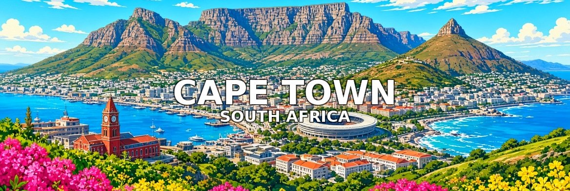 Cape Town walking tour banner: Table Mountain above the city and the harbour