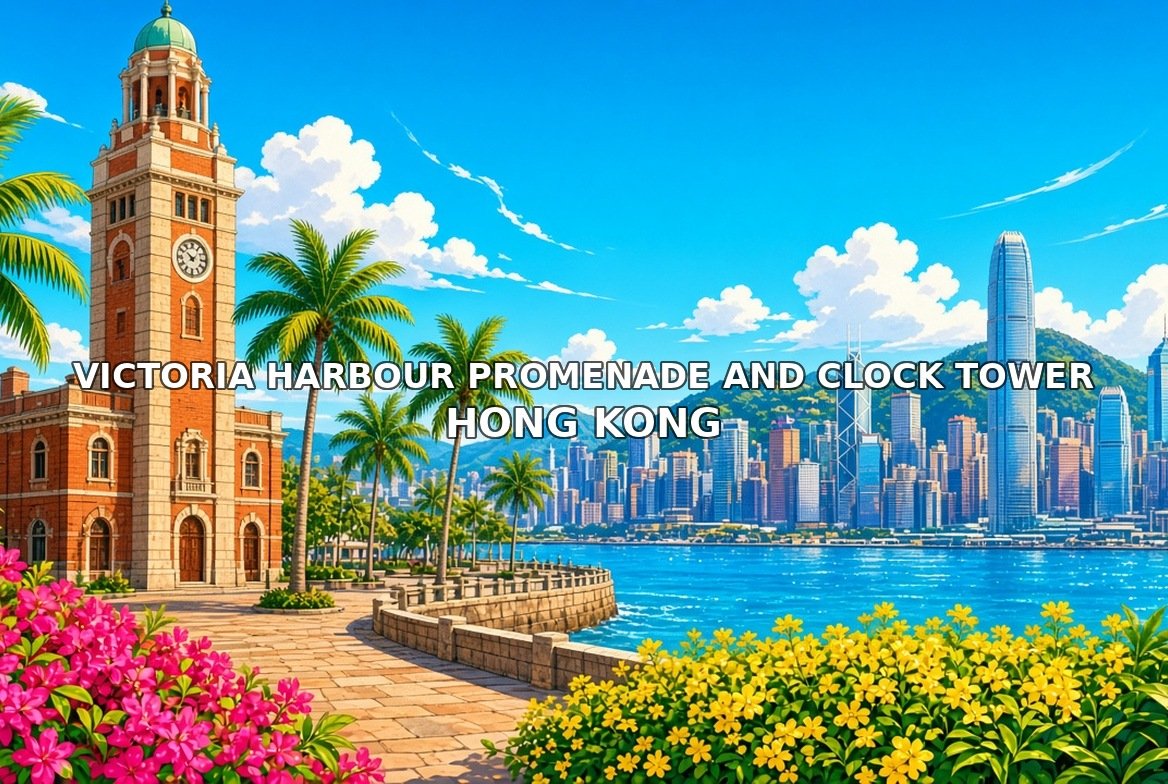 Victoria Harbour Promenade and Clock Tower Hong Kong