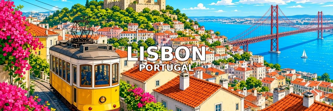 Lisbon walking tour banner: Lisbon rooftops above the Tagus River