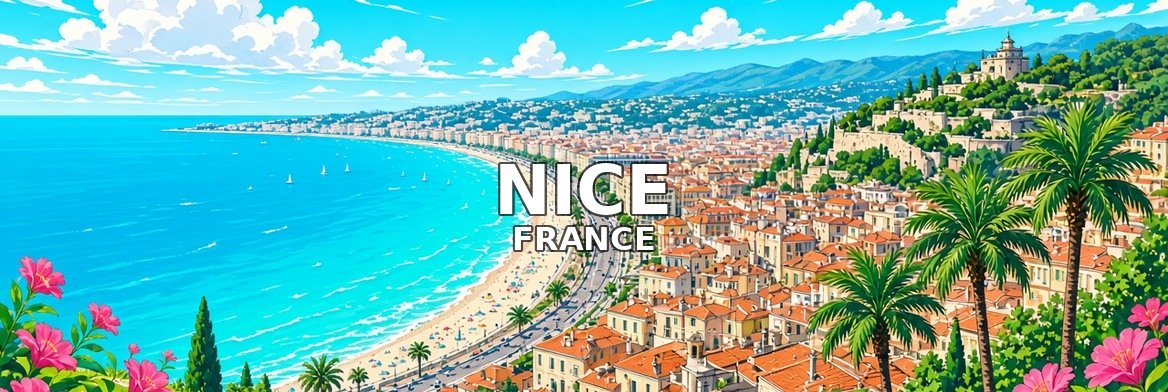 Nice walking tour banner: the Promenade des Anglais, Nice, France