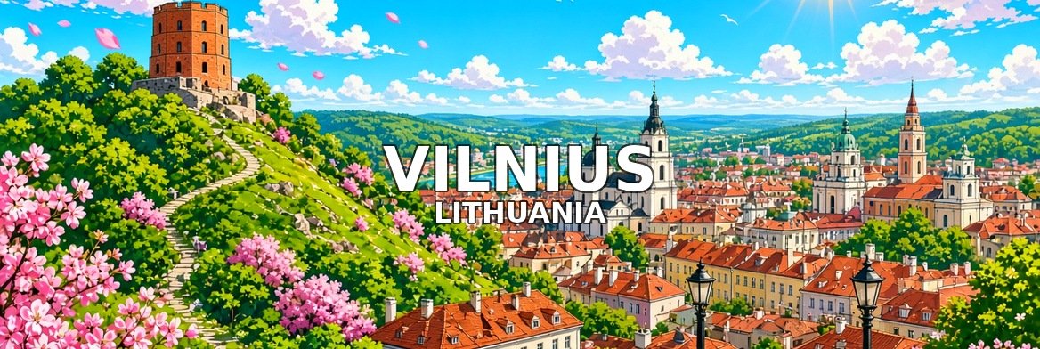 Vilnius walking tour banner: Gediminas’ Tower above the Old Town